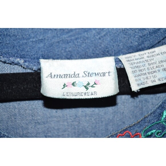 Vtg Amanda Stewart Denim Maxi Dress Pockets Cotton Women M embroidered jumper - Picture 3 of 7